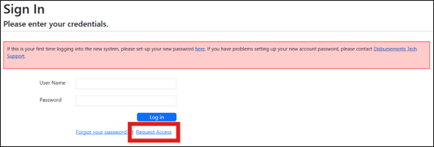 Sign In page showing the Request Access button